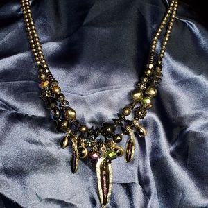 Black, silver, and purple double strand necklace